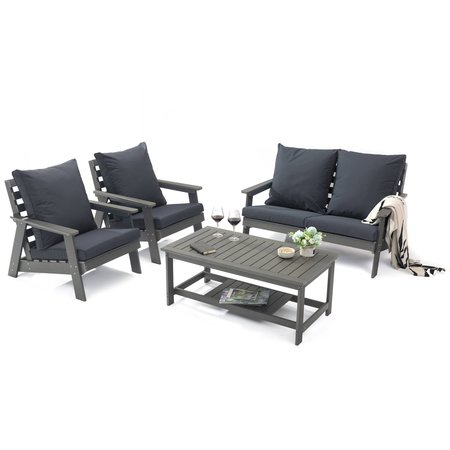 LEISUREMOD Alpine Poly Lumber 4-Piece Weather Resistant Patio Conversation Set with Charcoal Cushions ALCTGR-54CH